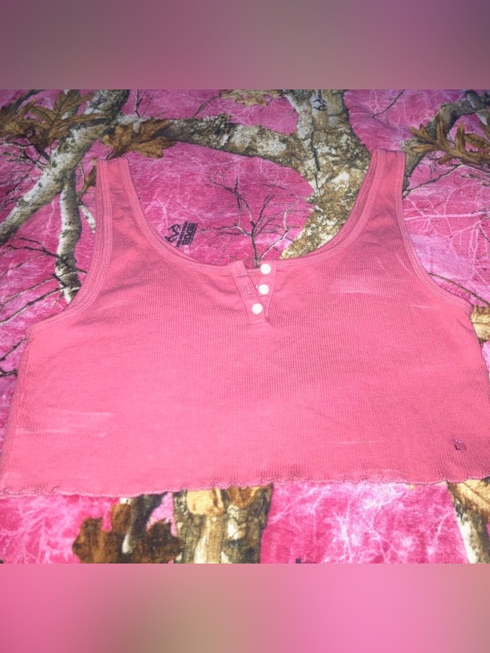 American Eagle Outfitters Coral Pink Ribbed Crop Tank with Button Placket
